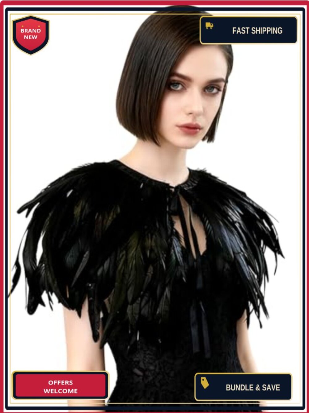 Women's Real Feather Shrug Cape Lace Shawl Collar Costume Accessory